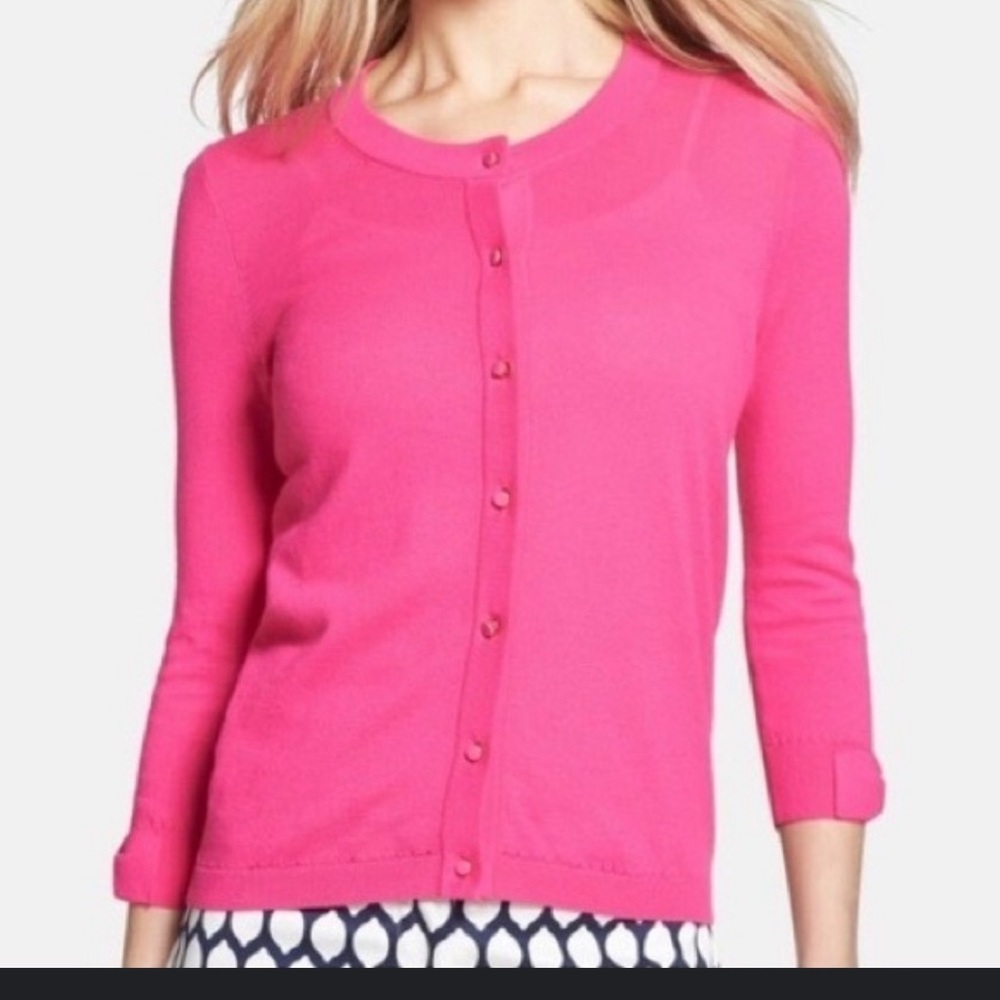 Kate Spade Womens Pink Cardigan Sweater Size XS Bow details on cuffs 3/4 sleeve